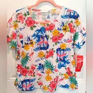 NWT REBECCA MALONE METALLIC EMBELLISHED TROPICAL FLAMINGO TOP!